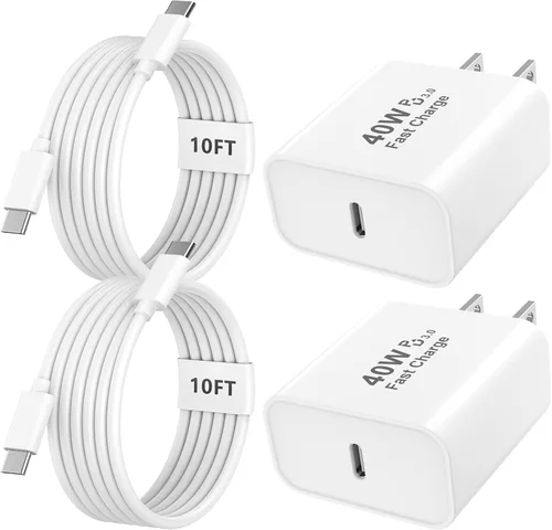Vista 8 de [Certificado MFi de Apple] Cargador para iPhone 17 Pro Max de carga rápida, paquete de 2 bloques de cargador USB C de 40 W y cable de carga tipo C