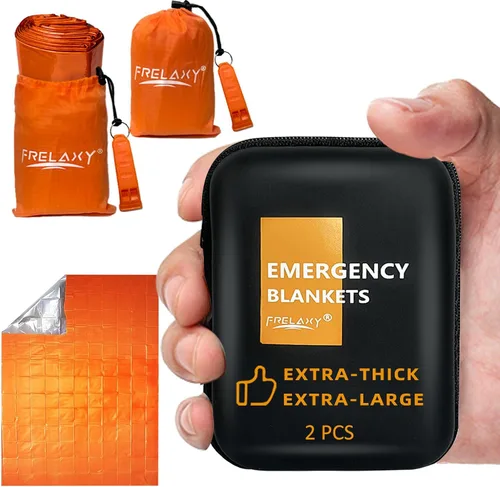 Vista 10 de Frelaxy - Paquete de 2 mantas de emergencia, extra gruesas y grandes Emergency whistles included, EVA storage case, Heat reflective