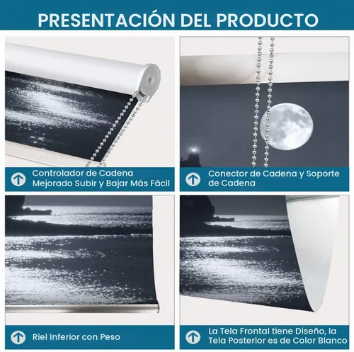 Vista 4 de LETAU - Persianas de ventana opacas, cortinas enrollables con protección UV impresa para el hogar, puerta, hotel, restaurante