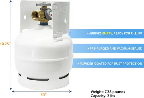 Vista 6 de Flame King 3LB - Cilindro de tanque de propano de acero vacío de 3 libras con manómetro y válvulas OPD para parrillas y barbacoas, camping, pesca