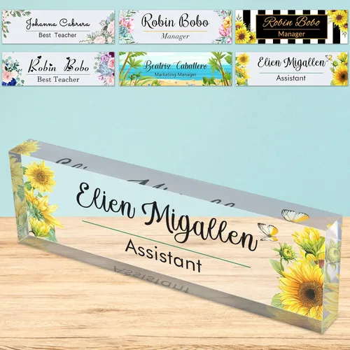 Vista 10 de Placa de nombre de escritorio personalizada de bloque de acrílico personalizado para oficina, placa de escritorio personalizada, decoración