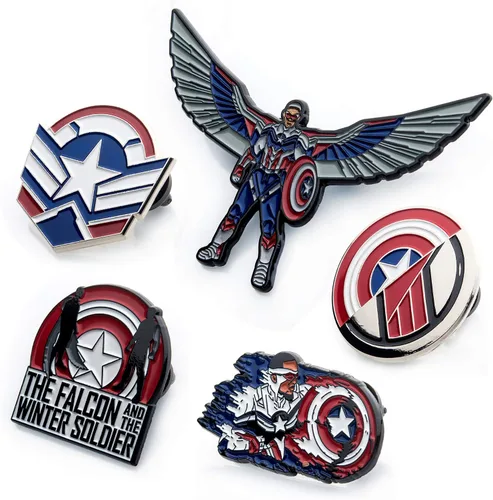 Vista 14 de Marvel Studios: The Falcon y The Winter Soldier - Juego de 5 pines de solapa con base de metal y esmalte con caja circular de 6.3 pulgadas