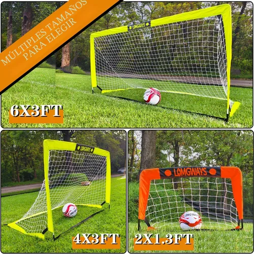 Vista 8 de LOMGWAYS Portería de fútbol – Red plegable para niños y jóvenes – Portería de fútbol interior + exterior con bolsa de transporte – Fácil instalación