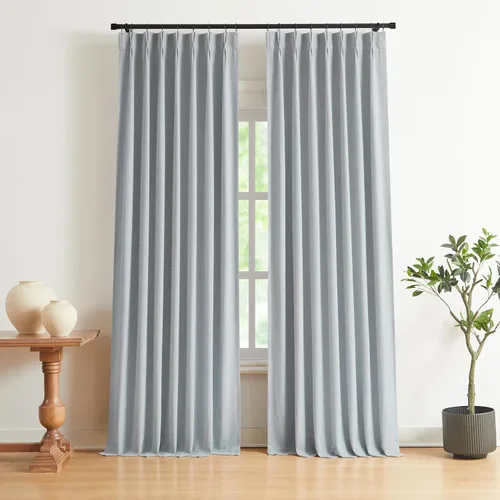 Vista 35 de Vision Home Cortinas marrones con pliegues pinzados, opacas completas, cortinas de ventana de lino mezclado para oscurecer la habitación, cortinas