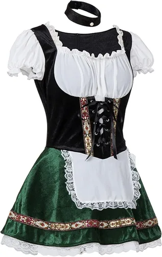 Vista 8 de JOFOW Vestido de fiesta para mujer, vestido de fiesta con hombros descubiertos, para Oktoberfest, cerveza, Halloween, sexy, bar, sirvienta, disfraz