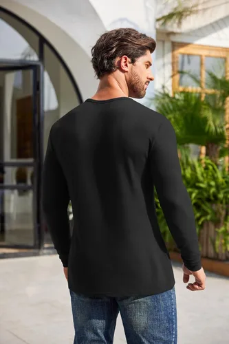 Vista 7 de COOFANDY Paquete de 2 camisetas básicas de algodón para hombre, de manga larga, ligeras, casuales, de algodón