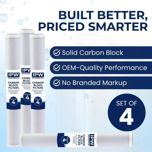 Vista 3 de IPW Industries, Inc. - Cartuchos de repuesto OptiPure (CTOS-20) - Filtros de bloque de carbono de 20 pulgadas para filtro de agua y configuración