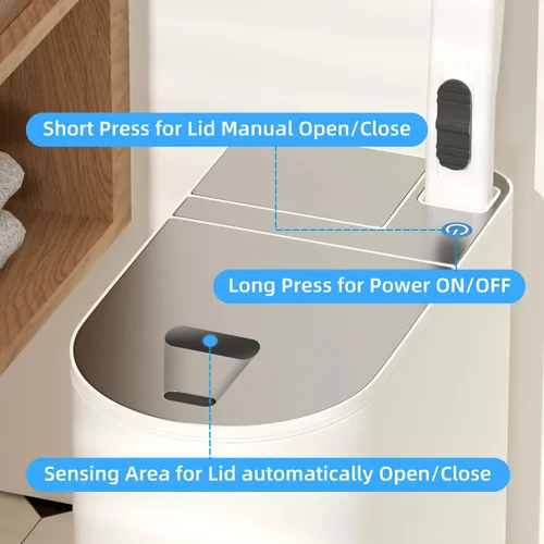 Vista 5 de Cubo de basura para baño con tapa - Bote de basura inteligente con sensor de movimiento y cepillo para inodoro, 2 galones / 7L, pequeño cubo