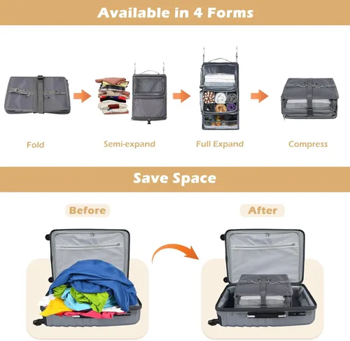 Vista 3 de Surblue Estantes colgantes, bolsa de almacenamiento de viaje, cubo de embalaje de compresión para maleta plegable con capa de extensión de gran