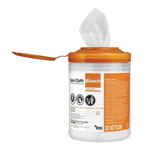Vista 4 de Sani-Cloth Bleach, toallitas desechables germicidas, toallitas desinfectantes de superficie de grado hospitalario para cuidado de la salud y baño