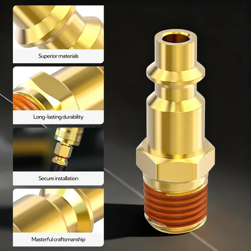Vista 4 de Accesorios de aire industriales macho NPT de 1/4 pulgadas, accesorios de aire de conexión rápida de latón, enchufe de accesorios para compresores