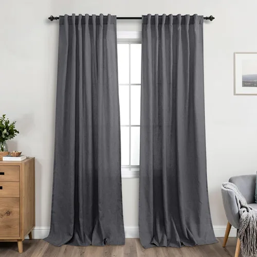 Vista 58 de Cortinas rústicas color beige tostado de 42 x 84 pulgadas de largo para sala de estar, juego de 2 paneles transparentes de lino natural, imitación