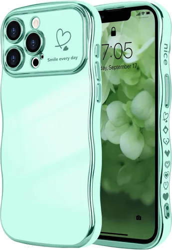 Vista 23 de LCHULLE Funda para iPhone 12 Pro para mujeres y niñas, lindo marco ondulado con forma rizada con patrón de corazón de amor, cubierta de protección