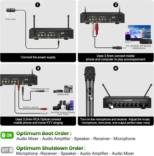 Vista 6 de Sistema de micrófono inalámbrico Micrófono dinámico inalámbrico UHF Micrófono de mano inalámbrico de doble canal con Echo Bluetooth Control