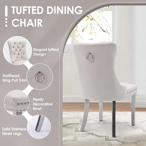 Vista 5 de Juego de comedor de cristal moderno de lujo de 7 piezas, juego de cena rectangular minimalista grande para 6, mesa de cocina de cristal transparente