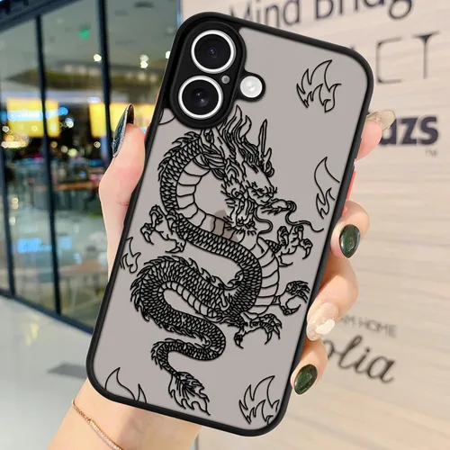 Vista 2 de Funda compatible con iPhone 16, diseño de dragón 3D con diseño de animal de dragón esmerilado, parte trasera de policarbonato duro suave, funda