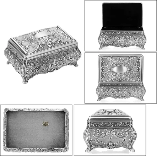 Vista 7 de ELLDOO Caja de música de metal vintage, caja de joyería musical de cuerda para recuerdos, caja de almacenamiento pequeña de joyería de regalo