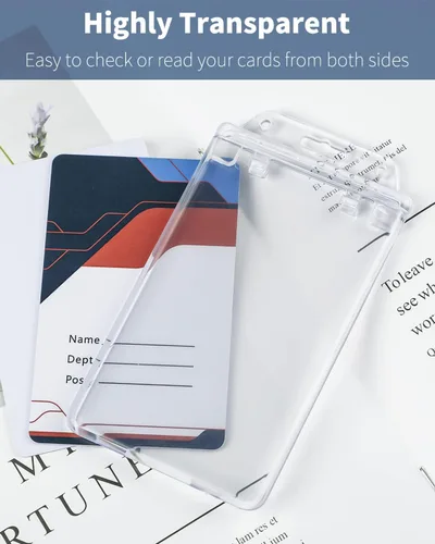 Vista 3 de Pawfly Paquete de 2 portatarjetas de identificación con bloqueo permanente para tarjetas de uso menos frecuente, estuche vertical de plástico duro