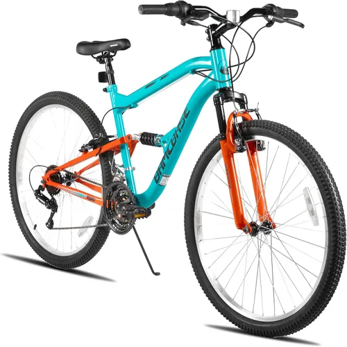Vista 10 de Hiland Bicicleta de montaña de suspensión completa para hombre, 18 velocidades, rueda de 26 pulgadas, bicicleta de doble freno V para hombres