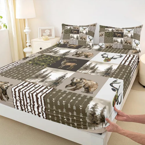 Vista 39 de Sábana bajera ajustable con estampado de leopardo, tamaño individual, juego de ropa de cama rústica con rayas de piel de cebra, decoración