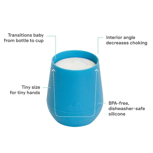Vista 2 de ezpz Tiny Cup (Azul) – 4 meses en adelante – Taza de entrenamiento de 100% silicona para bebés – Diseñada por un especialista en alimentación
