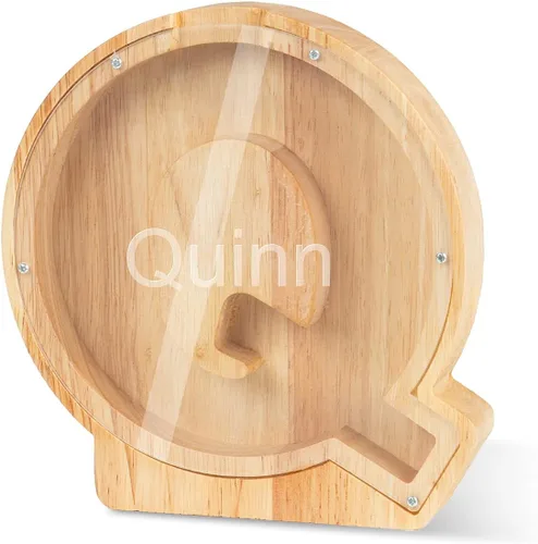 Vista 29 de Alcancía con nombre personalizado, 26 letras láser con texto personalizado, banco de monedas de madera, significado educativo, alcancía con nombre