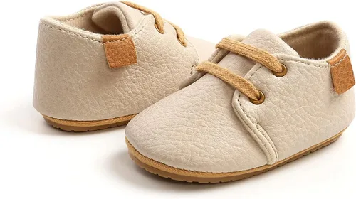 Vista 4 de COSANKIM Zapatos para bebés niños y niñas, zapatos de piel sintética con cordones para bebés, suela de goma antideslizante, mocasines para recién