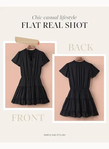 Vista 6 de Dokotoo Vestido de manga corta con cuello en V y volantes para mujer, para primavera y verano, 2025, elegante, mini falda corta