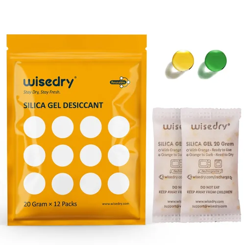 Vista 11 de Wisedry 5 Gram [60 Paquetes] Bolsas de Gel de Sílice de Grado Alimentario Recargables Deshumidificadores Desecantes con Cuentas Indicadoras