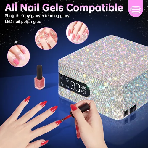 Vista 6 de Lámpara de uñas UV, luz UV de 96 W para uñas de gel, luz de uñas inalámbrica, secadora de uñas recargable, control táctil y sensor automático