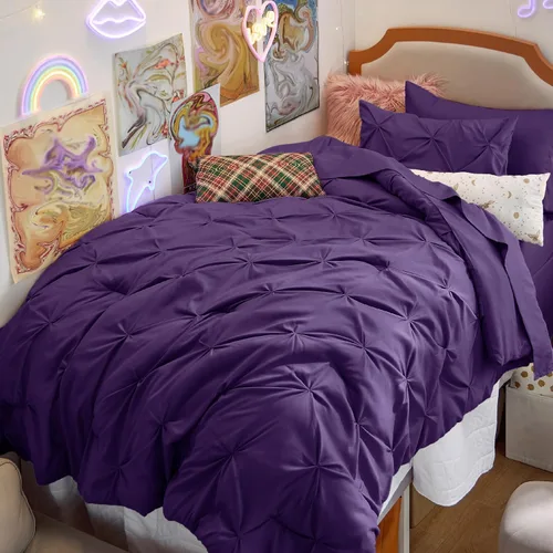 Vista 72 de Bedsure - Juego de edredón tamaño individual gris - Ropa de cama tamaño individual en una bolsa de 5 piezas, juego de cama Pintuck GentleSoft™