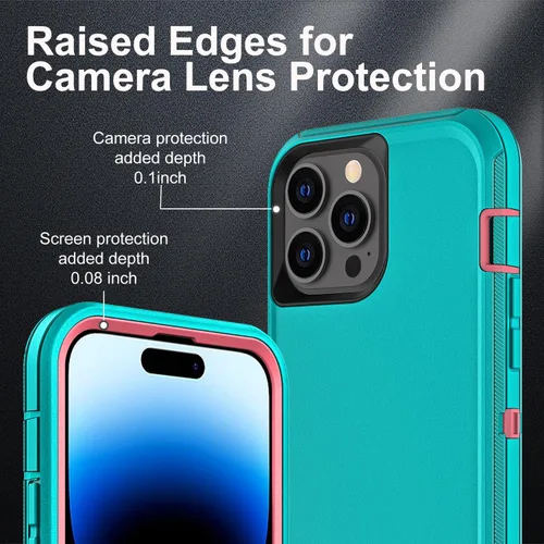 Vista 3 de YKHJKLEC para iPhone 14 Pro, funda de grado militar 3 en 1 resistente, a prueba de golpes/caídas/polvo con 2 piezas de protector de pantalla