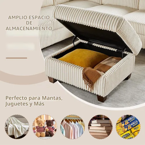 Vista 4 de Sofá modular modular en forma de V de 90.6 pulgadas, sofás esquineros de pana con otomana de almacenamiento, sofá grande tapizado de 6 asientos