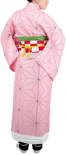 Vista 4 de Rarashik Disfraz de cosplay Kamado Kimono Cosplay bambú con bata negra para mujer niña