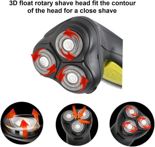 Vista 7 de Afeitadora eléctrica profesional con cable, maquinilla de afeitar de cabeza calva, afeitadora giratoria 3D para hombre, rasuradora de cara y cabeza