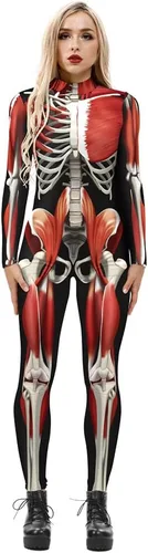 Vista 11 de Sister Amy Disfraz de esqueleto de Halloween para mujer, overol de cosplay S-colorido calavera