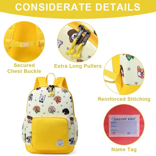 Vista 3 de VASCHY - Mochila preescolar para niños y niñas, liviana, resistente al agua, con correa en el pecho