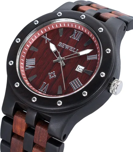 Vista 3 de Bewell Reloj de pulsera luminoso de cuarzo analógico hecho a mano para hombre