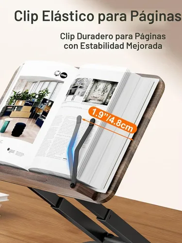Vista 6 de Tounee Soporte telescópico para libros - Soporte para libros de cocina de altura ajustable con clips elásticos para páginas (negro)