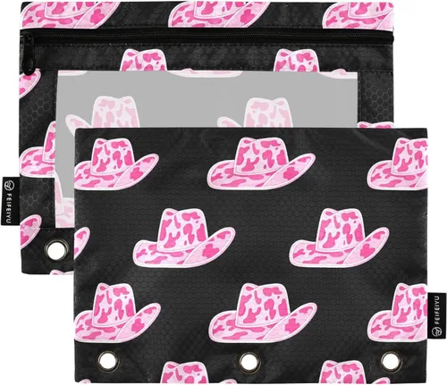Vista 22 de Gredecor Estuche para lápices con 3 anillas, diseño de vaca rosa abstracta, con cremallera, 2 unidades, organizador de carpetas transparentes