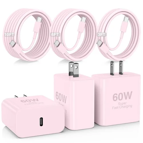 Vista 9 de Hzevn Bloque de cargador de pared rápida USB C de 60 W para teléfonos Galaxy S26 Android, paquete de 3 adaptadores de cargador súper rápido