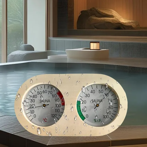 Vista 3 de Sauna Temperature Gauge,Wooden Temp Range 0-120 Monitor Temperature Hygrometer for Sauna Room,for House Apartment Bedroom Kitchen Living Room