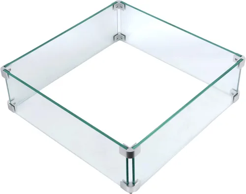 Vista 15 de Protector de viento para hoguera, 15 x 15 pulgadas, protector de viento cuadrado de vidrio templado para fogata y mesa de fuego, vidrio grueso