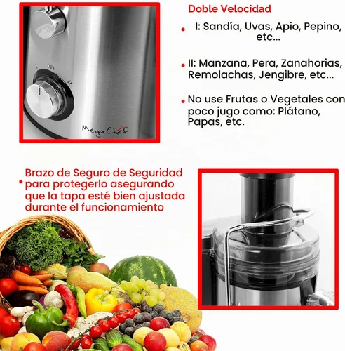 Vista 7 de MegaChef Máquina extractora de jugo de boca ancha con exprimidor centrífugo de acero inoxidable de doble velocidad, 3.5 tazas, plata cromada