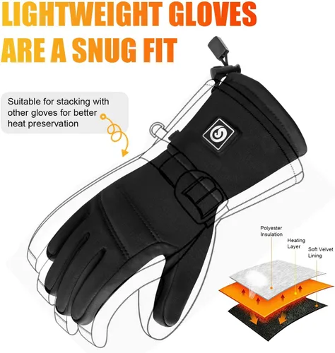 Vista 7 de Guantes térmicos mejorados para hombres y mujeres, guantes térmicos con batería eléctrica recargable, resistentes al viento, guantes de invierno