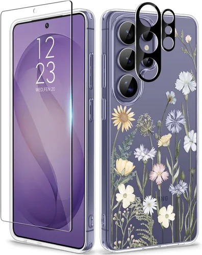 Vista 12 de GVIEWIN Funda para Samsung Galaxy S25, transparente, delgada, no 1-Floratopia/Colorido