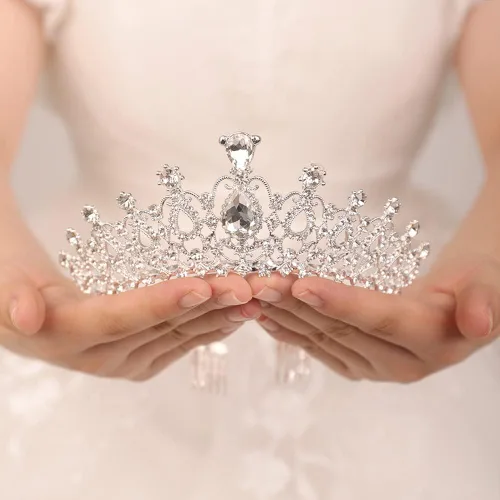 Vista 2 de JWICOS Corona de tiara plateada con peine para mujer, tiara de cristal elegante para novias, boda, diadema para concursos de graduación, fiesta