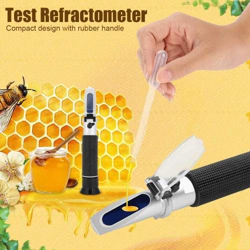 Vista 3 de Refractómetro con ATC, refractómetro de 58 a 92% de mosto específico de gravedad de cerveza exprimidor de frutas de vino hidrómetro de prueba