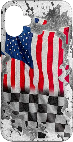Vista 22 de Funda para iPhone 16 Car Racing Bandera Americana Pit Crew