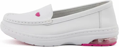 Vista 4 de MaxMuxun Zapatos de enfermería antideslizantes de las mujeres de cuero cómodo resbalón en zapatos planos mocasines para el trabajo del restaurante